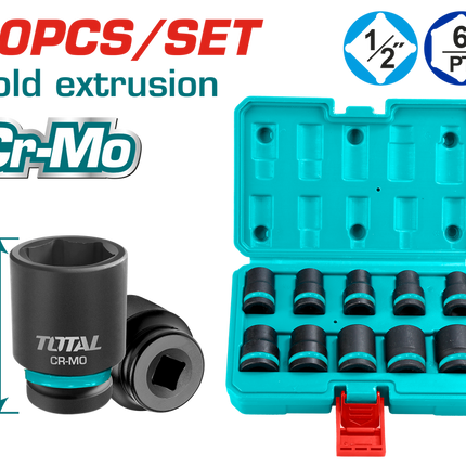  Total THISTD12101  1/2" Black Socket Set 10-24mm