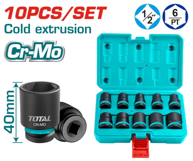  Total THISTD12101  1/2" Black Socket Set 10-24mm