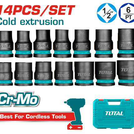Total THISTD12141 | 14-Piece 1/2" Black Socket Set 