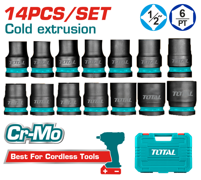 Total THISTD12141 | 14-Piece 1/2" Black Socket Set 