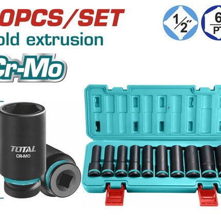 Total THKISD12102L - 10-Piece 1/2" Deep Impact Socket Set