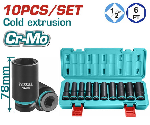 Total THKISD12102L - 10-Piece 1/2" Deep Impact Socket Set