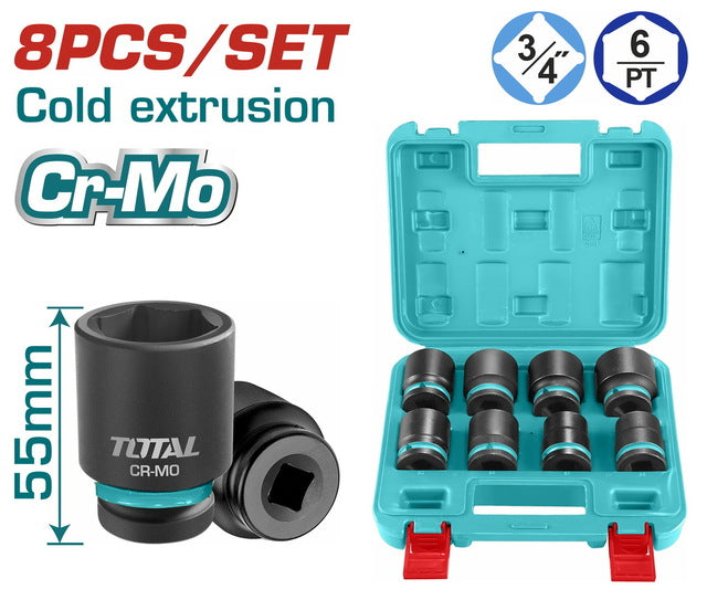 Total THKISD34081  3/4" Socket Set – 8 Pcs (26-38mm)