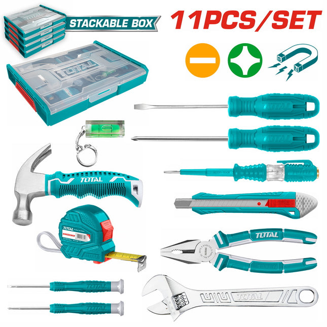 Total  THKTV02H111 |  11 Pcs Household Tool Set – Home Repair Kit in Plastic Case
