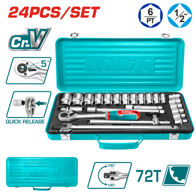 Total THT121242  24-Piece 1/2" Socket & Ratchet Set
