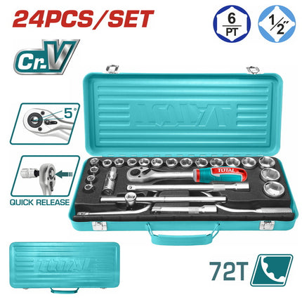 Total  THT141253  24-Piece 1/2 Inch Socket Set in Metal Box