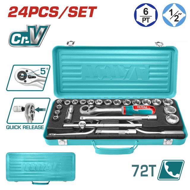 Total THT141253 24-Piece 1/2 Inch Socket Set in Metal Box Total THT141253 24-Piece 1/2 Inch Socket Set in Metal Box