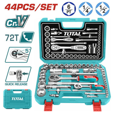 Total THT421441  44 Pcs 1/4" + 1/2" Socket Set