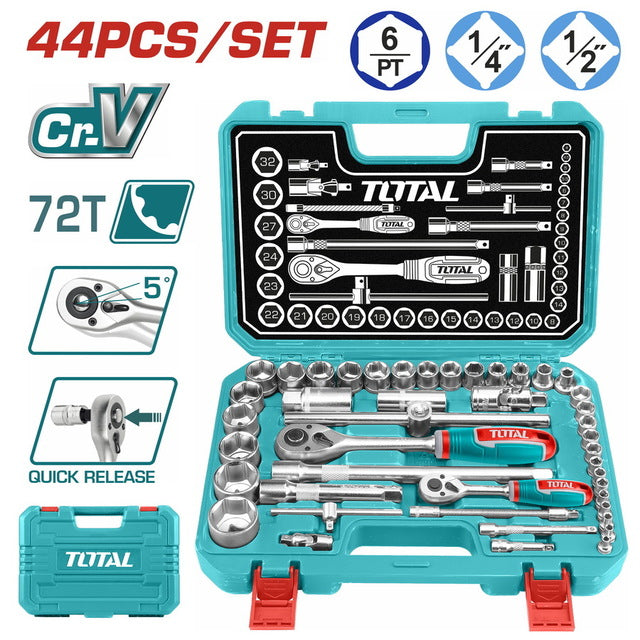 Total THT421441  44 Pcs 1/4" + 1/2" Socket Set