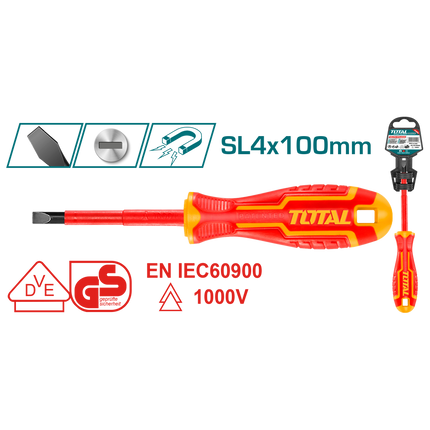 Total THTIS4100  4.0×100mm Insulated Flathead Screwdriver 1000V
