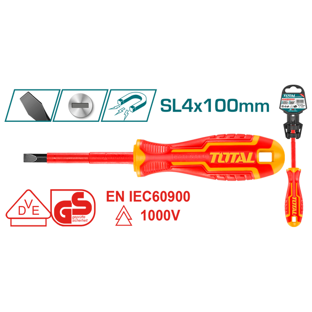 Total THTIS4100  4.0×100mm Insulated Flathead Screwdriver 1000V