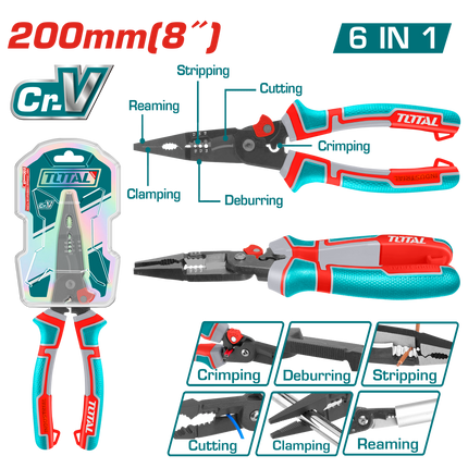 Total THTMF286 |  8-Inch Long Nose Multi-Function Pliers