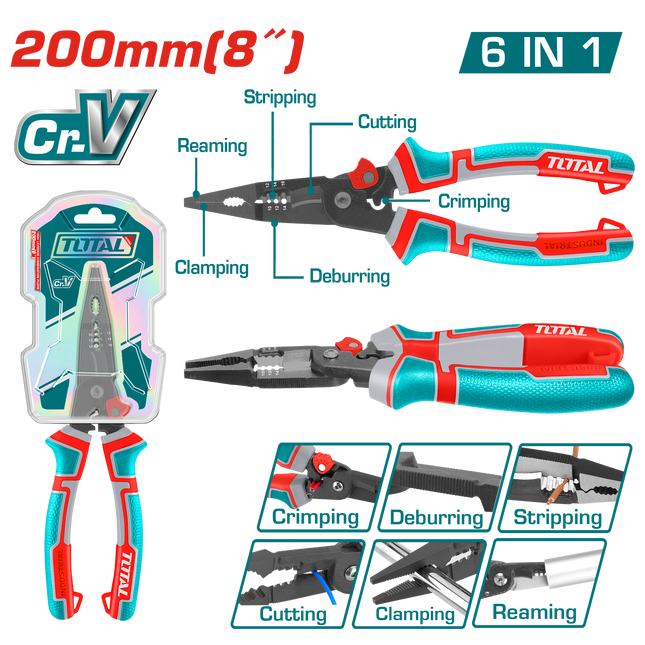 Total THTMF286 |  8-Inch Long Nose Multi-Function Pliers