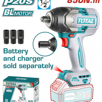 Total TIWLI20851  20V Cordless Impact Wrench – 850Nm
