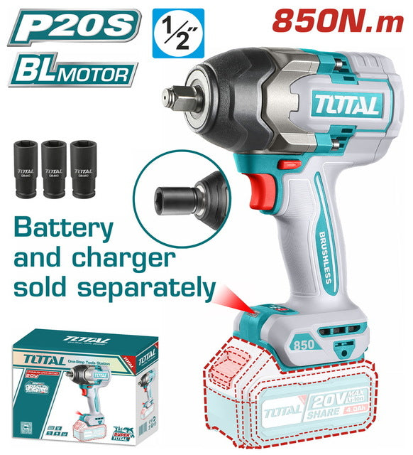 Total TIWLI20851  20V Cordless Impact Wrench – 850Nm