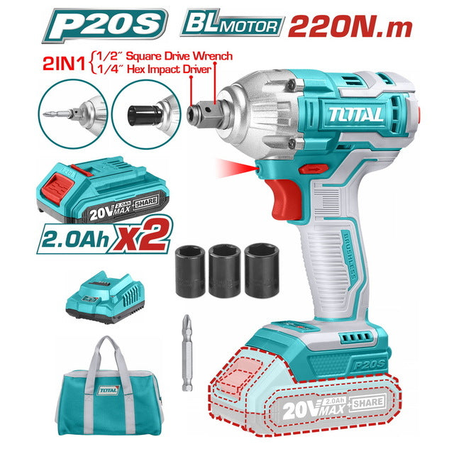  Total TIWLI20208   20V Cordless Impact Wrench & Driver Combo