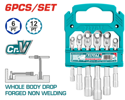 Total TLASWT0601  L-Angled Socket Wrench Set – 5 Pieces (7, 8, 10, 12, 13mm)