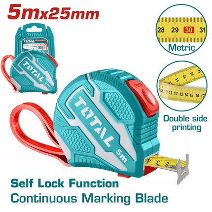 Total TMT126252M  Steel Measuring Tape 5m x 25mm – Auto Lock System
