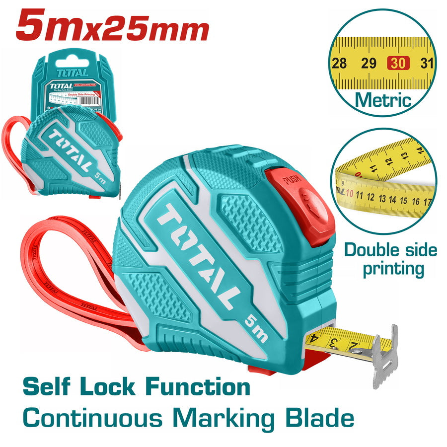Total TMT126252M Steel Measuring Tape 5m x 25mm – Auto Lock System Total TMT126252M Steel Measuring Tape 5m x 25mm – Auto Lock System
