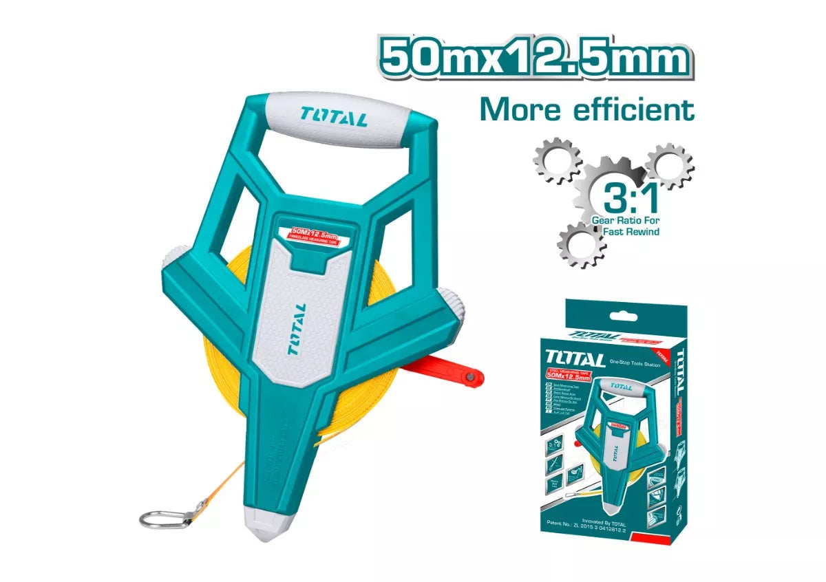 شريط قياس فيبر بطول 50 متر – كركر مساحة عملي ودقيق Total TMTF12506 شريط قياس فيبر بطول 50 متر – كركر مساحة عملي ودقيق Total TMTF12506