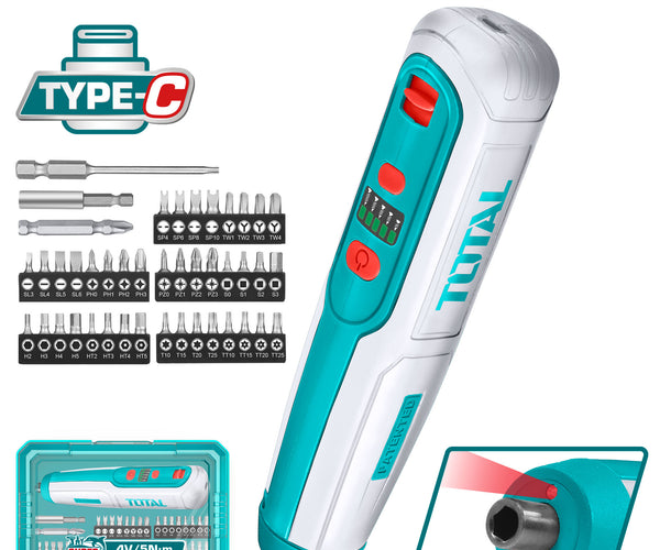 Total TSDLI04062 4V Cordless Screwdriver with 43 Bits and Case
