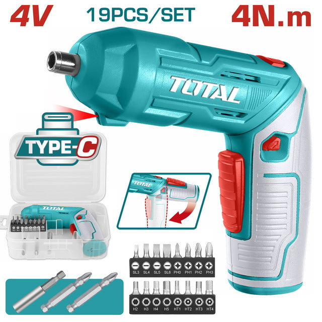 Total TSDLI0442   4V Cordless Screwdriver with 19 Screwdriver Bits