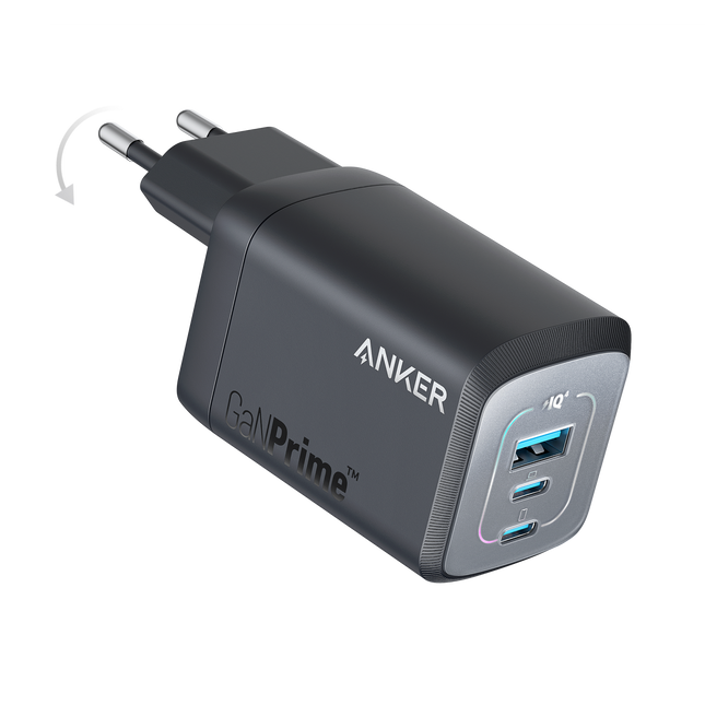 شاحن انكر 336 (Anker 336 Charger) بقوة 67 واط - تقنية GaN للشحن السريع - 3 منافذ (2x USB-C و 1x USB-A) - تصميم مدمج قابل للطي - تقنية PowerIQ 3.0 لشحن الأجهزة المتعددة