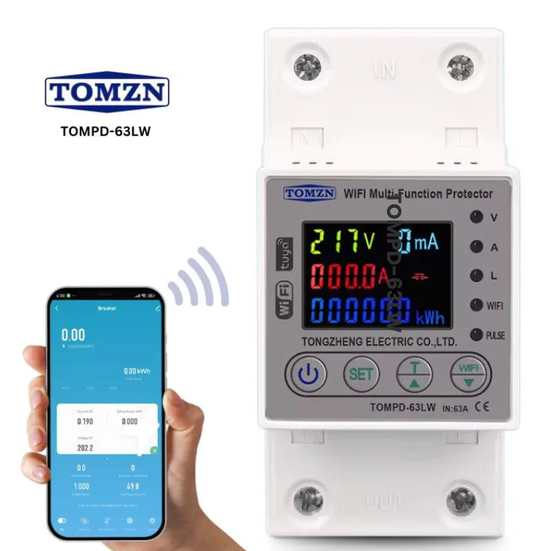 Tomzn TOMPD-63-LW Wi-Fi Smart Multi-Function Protector Breaker - 63A Voltage & Current Protection Tomzn TOMPD-63-LW Wi-Fi Smart Multi-Function Protector Breaker - 63A Voltage & Current Protection