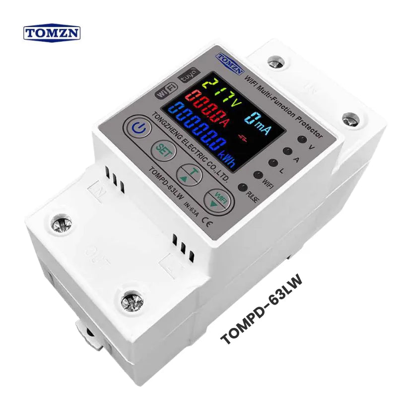 Tomzn TOMPD-63-LW Wi-Fi Smart Multi-Function Protector Breaker - 63A Voltage & Current Protection Tomzn TOMPD-63-LW Wi-Fi Smart Multi-Function Protector Breaker - 63A Voltage & Current Protection
