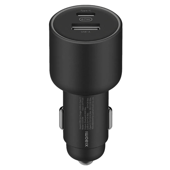 شاحن سيارة شاومي (Xiaomi) بقوة 67 واط – شحن فائق السرعة مع منفذين USB-C و USB-A