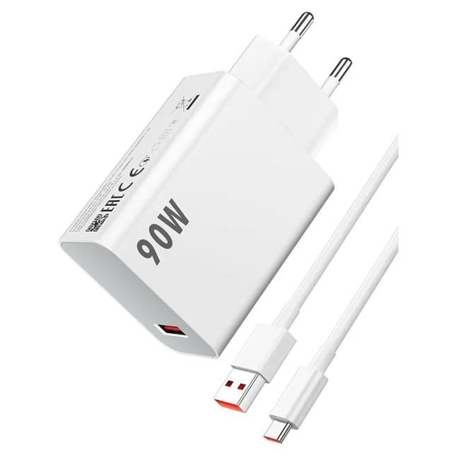شاحن شاومي (Xiaomi) بقوة 90 واط – شاحن جداري فائق السرعة مع كيبل USB-C الأصلي