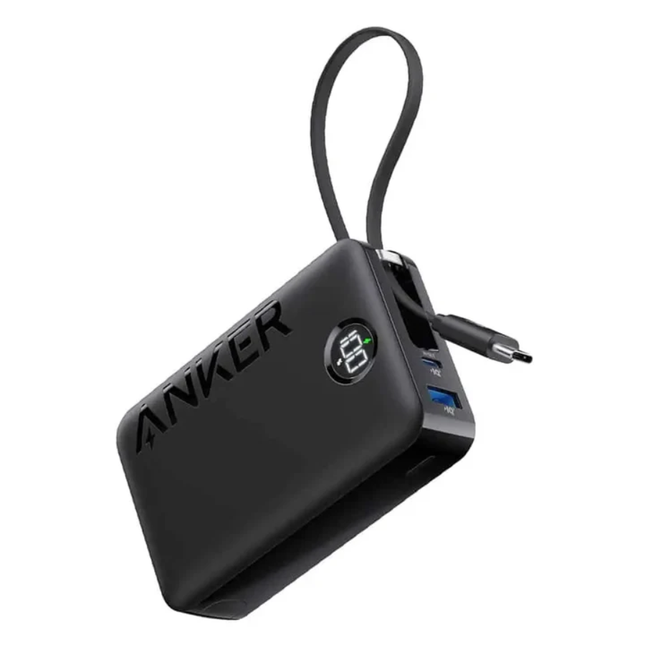 باور بانك أنكر (Anker) سعة 20,000 ميللي أمبير وقوة 22.5 واط – مع كابل USB-C مدمج وشاشة رقمية
