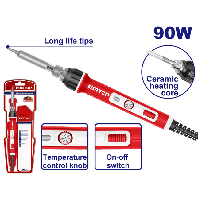 Emtop Digital Soldering Iron - Adjustable Temperature Control, Ceramic Heating Core (70W / 90W / 120W)