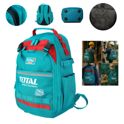 TOTAL Tool Backpack - Heavy-Duty Design, Waterproof Hard Base, Multiple Internal Pockets, Padded Shoulder Straps - THBP0202