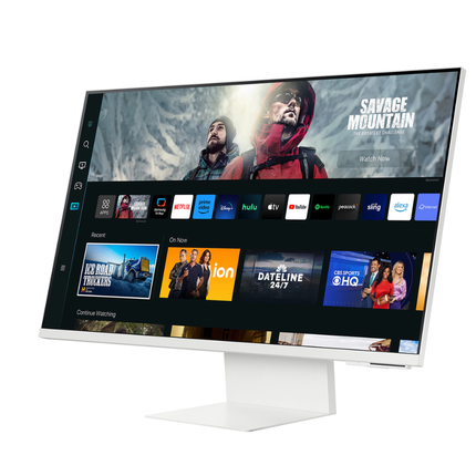 شاشة سامسونج M8 الذكية 32 بوصة - دقة 4K UHD، كاميرا SlimFit مغناطيسية، نظام Tizen OS، منفذ USB-C بشحن 65 واط، قاعدة مريحة قابلة للتعديل