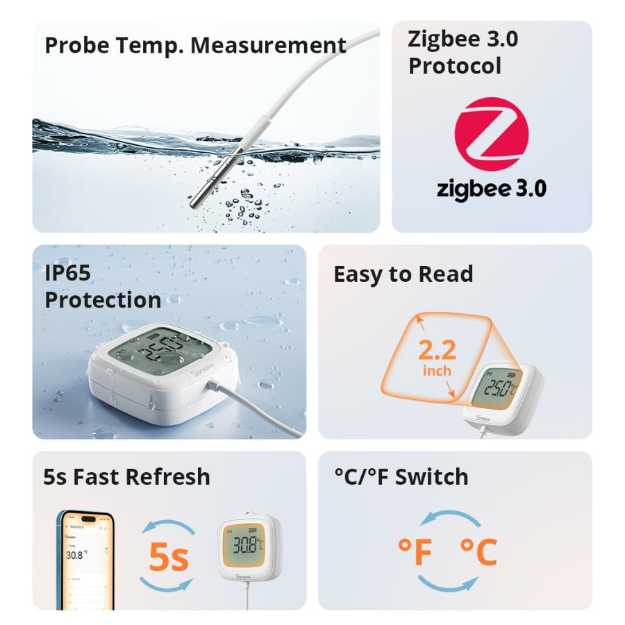 حساس حرارة ورطوبة ذكي سونوف (SONOFF) موديل SNZB-02LD - تقنية Zigbee 3.0 مع شاشة LCD حساس حرارة ورطوبة ذكي سونوف (SONOFF) موديل SNZB-02LD - تقنية Zigbee 3.0 مع شاشة LCD