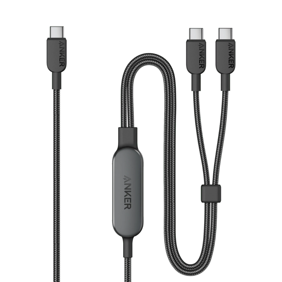 كابل أنكر (Anker) موديل A8895 (2 في 1) من USB-C إلى USB-C - قدرة 140 واط لشحن جهازين معاً كابل أنكر (Anker) موديل A8895 (2 في 1) من USB-C إلى USB-C - قدرة 140 واط لشحن جهازين معاً