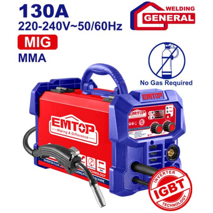 EMTOP 130A Flux-Cored Arc Welding Machine (EFC1352) - Gasless Inverter Welder