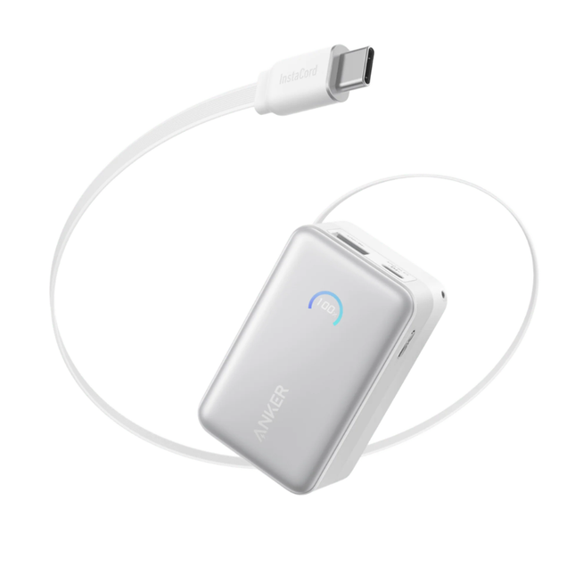 باور بانك أنكر (Anker) نانو سعة 10,000 مللي أمبير (A1638H21) - شحن فائق السرعة بقدرة 45 واط مع كابل USB-C مدمج