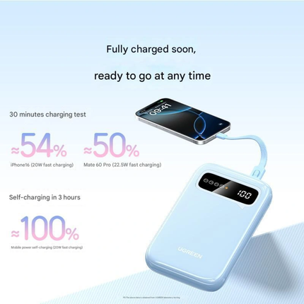 باور بانك يوجرين (Ugreen) سعة 10,000 مللي أمبير (PB522) - شحن سريع بقدرة 20 واط مع كابل USB-C