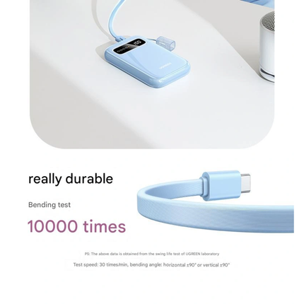 باور بانك يوجرين (Ugreen) سعة 10,000 مللي أمبير (PB522) - شحن سريع بقدرة 20 واط مع كابل USB-C