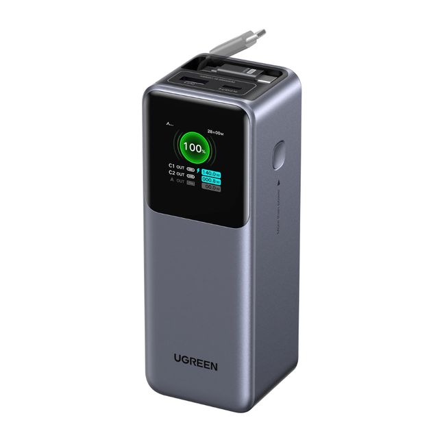 باور بانك يوجرين (Ugreen) نيكسود (Nexode) سعة 20,000 مللي أمبير (PB721) - قوة إجمالية 165 واط مع كابل USB-C قابل للسحب
