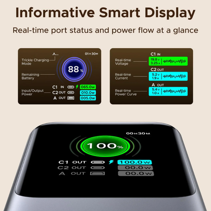 Ugreen Nexode 20,000mAh Power Bank (PB721) - 165W Total Output with Retractable USB-C Cable and Smart Display