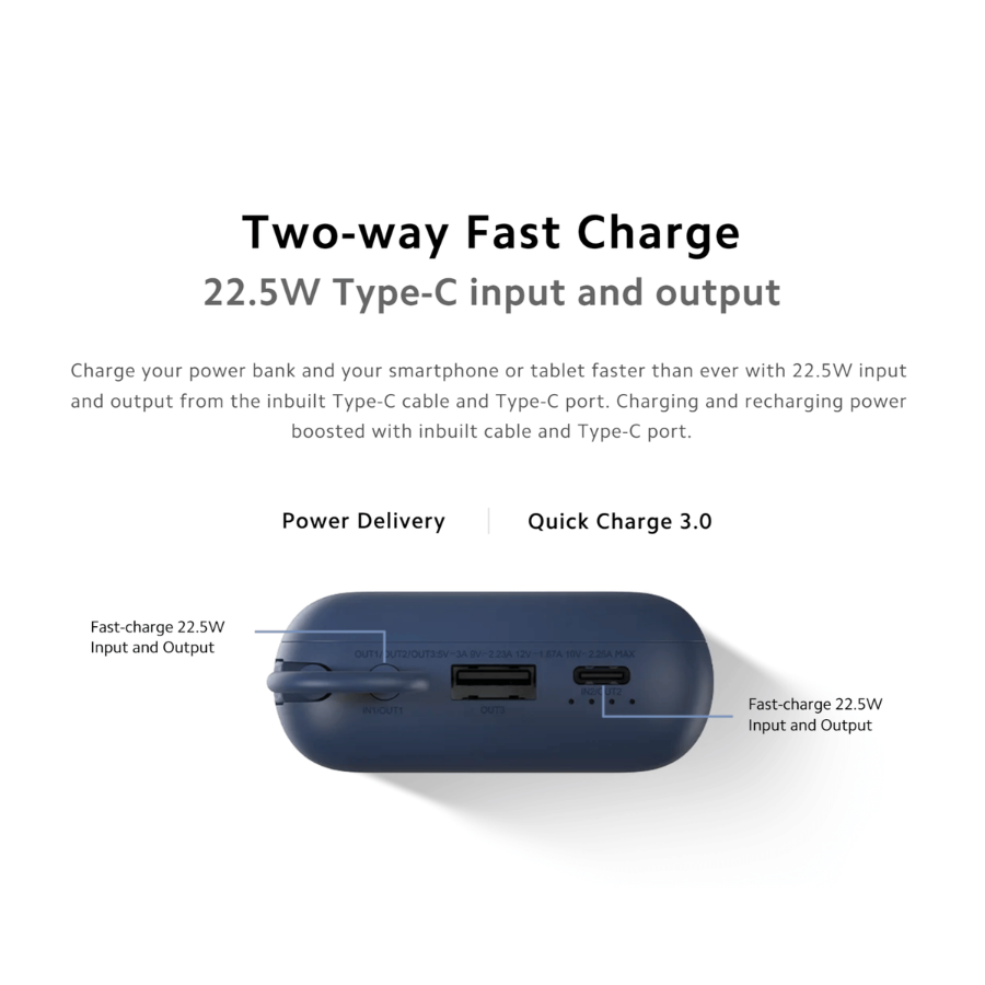 باور بانك شاومي (Xiaomi) نسخة الجيب سعة 10,000 مللي أمبير - شحن سريع 22.5 واط مع كابل USB-C مدمج باور بانك شاومي (Xiaomi) نسخة الجيب سعة 10,000 مللي أمبير - شحن سريع 22.5 واط مع كابل USB-C مدمج