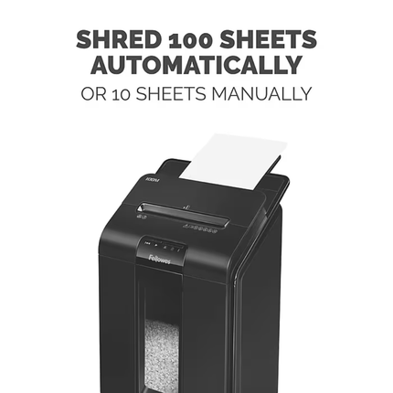 Fellowes AutoMax 100-Sheet Auto-Feed Paper Shredder - Mini-Cut Security with 10-Sheet Manual Feed