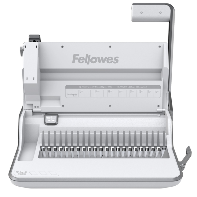 ماكينة التجليد Fellowes Lyra المتعددة الوظائف 3 في 1 - جهاز تجليد، دباسة، ومثقبة ورقية احترافية
