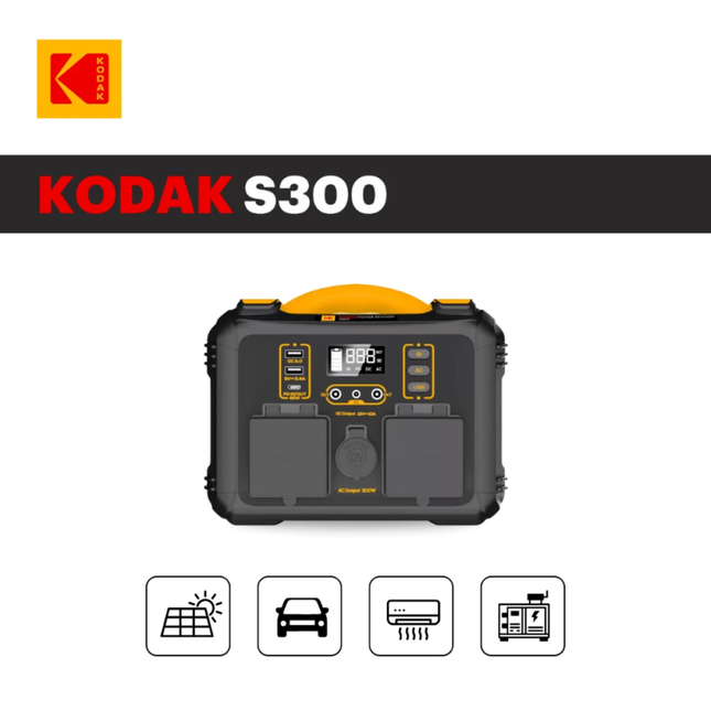 شاحن متنقل Kodak S300 بقوة 300 واط - بطارية طاقة عملية للرحلات وتشغيل الإلكترونيات