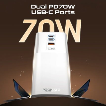 Promate PowerTower-70 70W Desktop Charging Station - Multi-Port Power Hub with 4 AC Outlets and Fast USB Charging