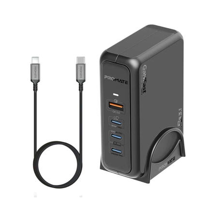 Promate GanPort-140 140W Super Speed GaN Charging Station - Ultra-Fast Power Delivery 3.1 with Multi-Port Hub