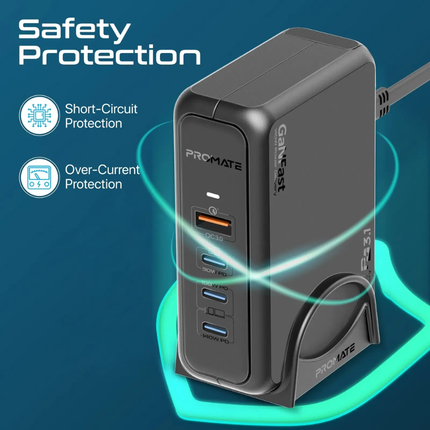 Promate GanPort-140 140W Super Speed GaN Charging Station - Ultra-Fast Power Delivery 3.1 with Multi-Port Hub